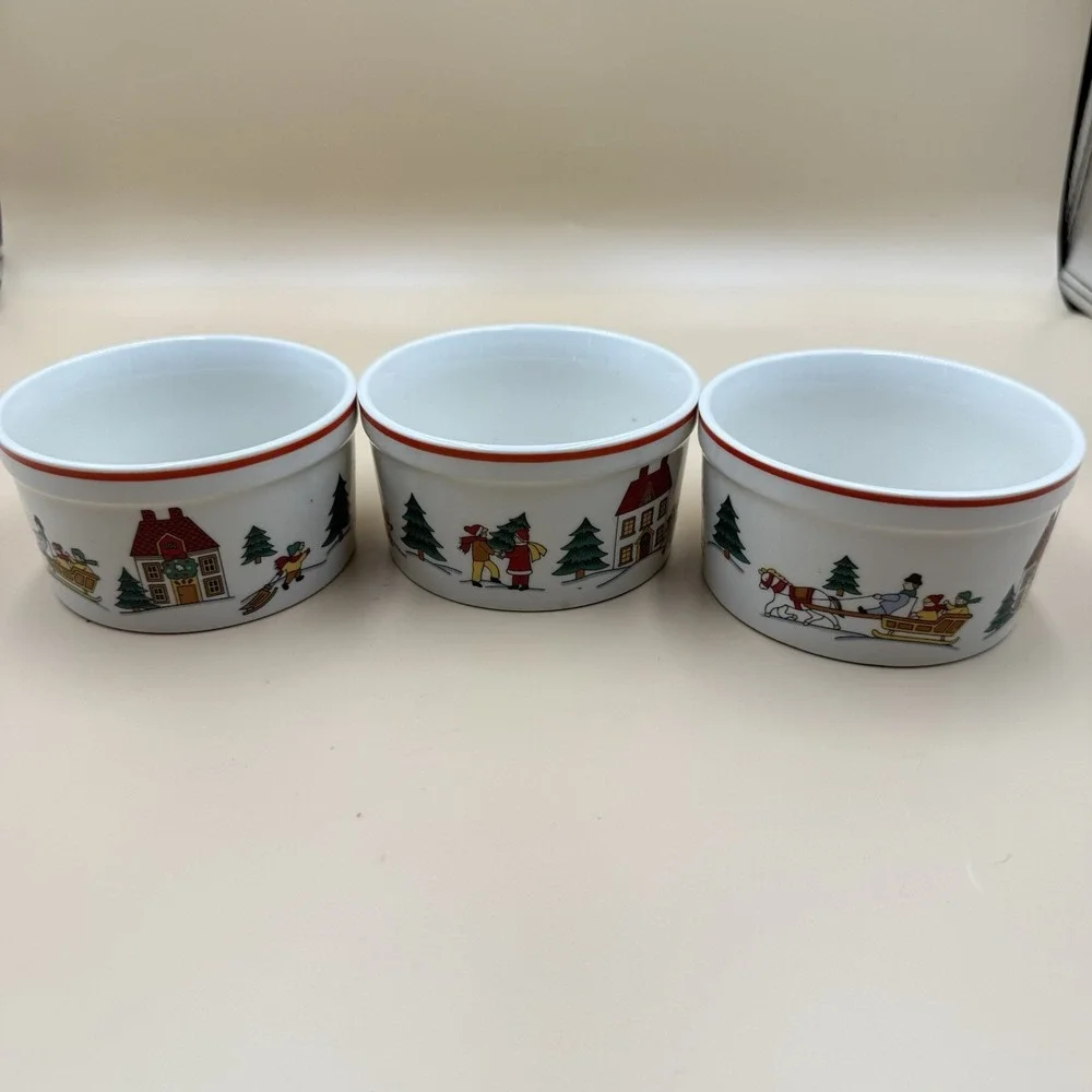 Joy of Christmas 3-Piece Ceramic Ramekin Set 1989 Jamestown China Vintage Retro